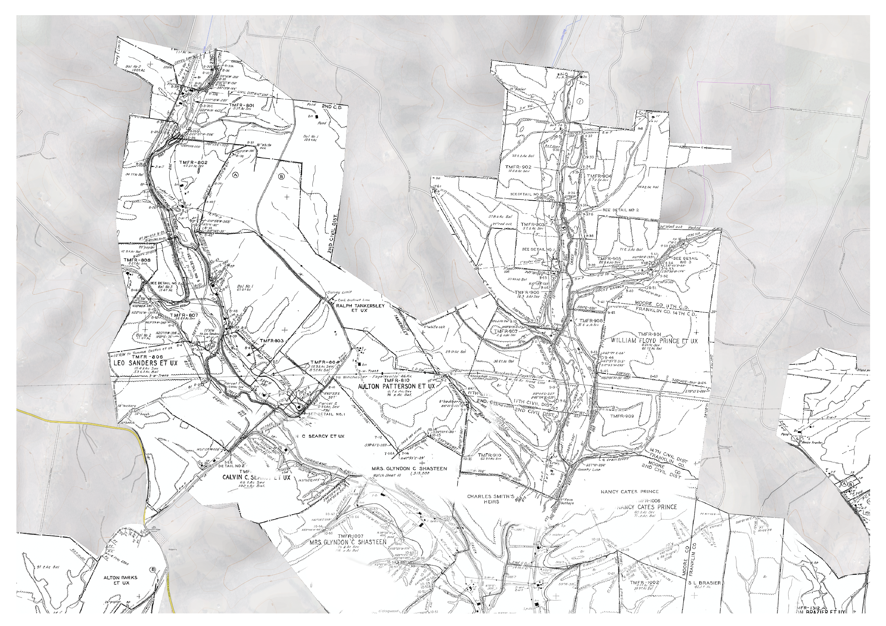 TVA acquisition parcels along Hurricane Creek — the land taken from families before inundation